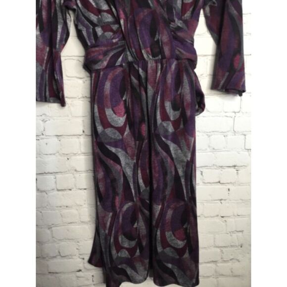 VTG NorthStyle Womens Purple Geo.Print Stretch Zip Tie Waist Midi Sheath Dress S - Picture 12 of 12
